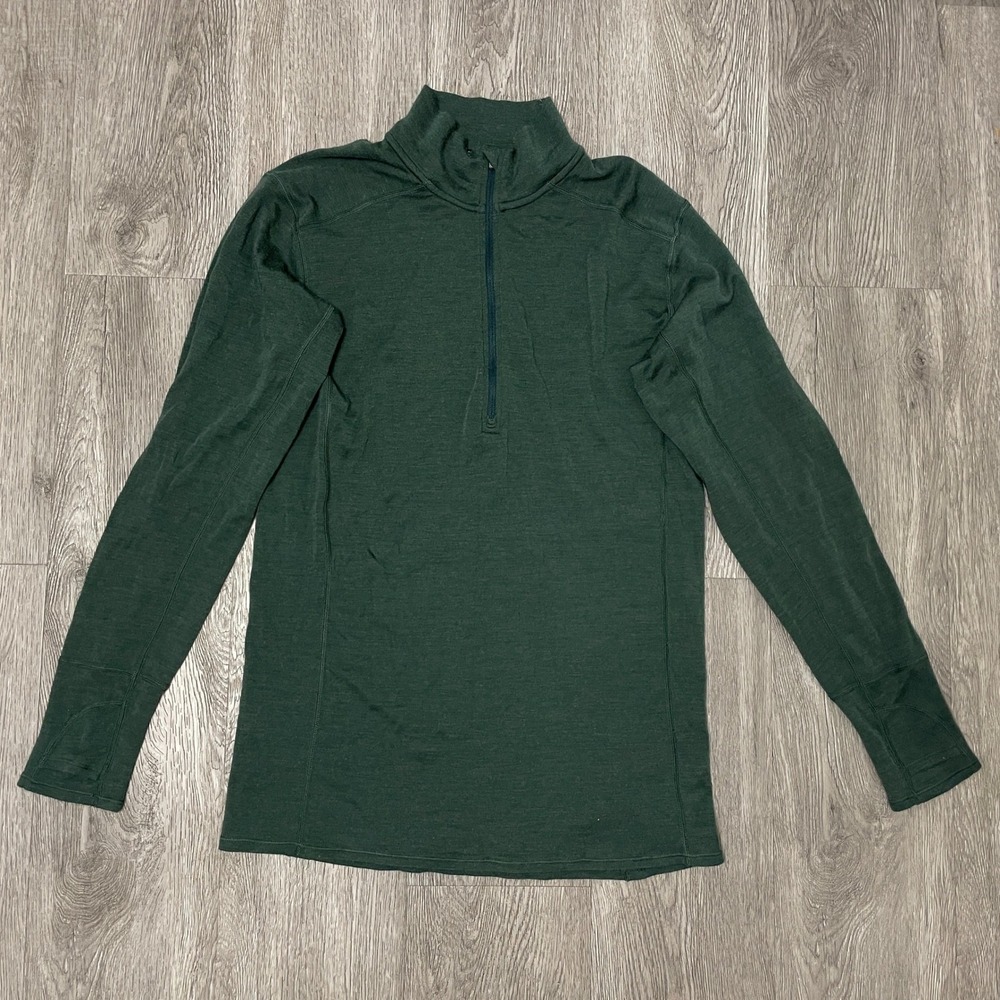 Minus33 1/4 Zip Pullover Mens Large Green Merino Wool Base Layer Sweater